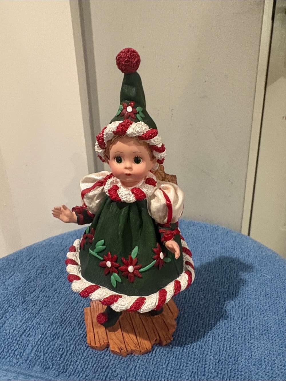 Madame Alexander Green and Red Festive Elf Doll with White Trim